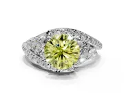 Halo Engagement Ring Setting for Fancy Yellow Round Cut Center with Marquise and Pave Bypass Band and Prong Head in White Gold