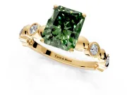 Solitaire Engagement Ring Setting for Fancy Green Radiant Cut Center with Beaded Bezel Station Band and Prong Head in Yellow Gold