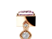 Vintage Station Engagement Ring Setting for Fancy Pink Princess Cut Center with Accents and Prong Head in Rose Gold