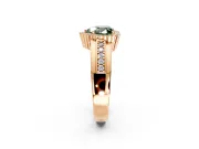 Halo Engagement Ring Setting for Fancy Green Heart-Shaped Center with Wide Band, Inlaid Accent Row and Prong Head in Rose Gold
