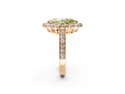 Halo Engagement Ring Setting for Fancy Yellow Marquise Center with Milgrain Channel Band and Prong Head in Rose Gold