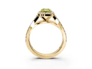 Halo Engagement Ring Setting for Fancy Yellow Emerald Cut Center with Narrow Pave Split Shank and Prong Head in Yellow Gold