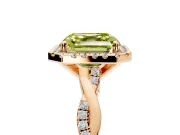 Halo Engagement Ring Setting for Fancy Yellow Asscher Cut Center with Pave and Plain Twist Band and Prong Head in Rose Gold