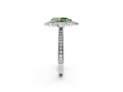 Milgrain Halo Engagement Ring Setting for Fancy Green Pear-Shaped Center with Bezel Point Accents and Prong Head in White Gold