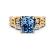 Solitaire Engagement Ring Setting for Fancy Blue Radiant Cut Center with Grooved Bar Accent Band and Prong Head in Yellow Gold
