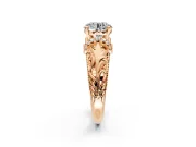 Solitaire Engagement Ring Setting for Round Cut Center with Filigree Accent Basket and Prong Head in Rose Gold