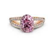 Solitaire Engagement Ring Setting for Fancy Pink Oval Center with Pave Split Shank and Prong Head in Rose Gold