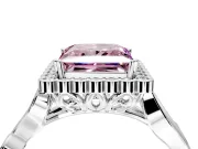 Halo Engagement Ring Setting for Fancy Pink Princess Cut Center with Leaf Motif Split Shank and Prong Head in Platinum