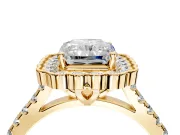 Milgrain Floral Halo Engagement Ring Setting for Radiant Cut Center with Pave Band and Prong Head in Yellow Gold