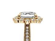 Milgrain Halo Engagement Ring Setting for Asscher Cut Center with Bezel Point Accents and Prong Head in Yellow Gold