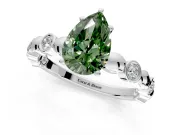 Solitaire Engagement Ring Setting for Fancy Green Pear-Shaped Center with Beaded Bezel Station Band and Prong Head in Platinum