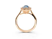 Starburst Halo Engagement Ring Setting for Fancy Blue Marquise Center with Thin Round-Wire Band and Prong Head in Rose Gold