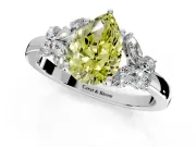 Solitaire Engagement Ring Setting for Fancy Yellow Pear-Shaped Center with Marquise Flower Shoulders and Prong Head in Platinum