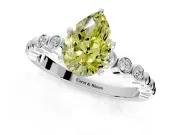 Solitaire Engagement Ring Setting for Fancy Yellow Pear-Shaped Center with Bezel-Dot Beaded Band and Prong Head in Platinum