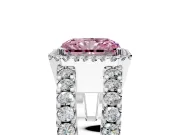 Halo Engagement Ring Setting for Fancy Pink Radiant Cut Center with Wide-Open Pave Split Shank and Prong Head in Platinum