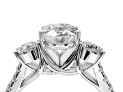 3 Stone Engagement Ring Setting for Oval Center with Crossover Basket, Pave Band and Prong Head in Platinum