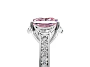 Floral Engagement Ring Setting for Fancy Pink Princess Cut Center with Four Accent Clusters and Prong Head in White Gold