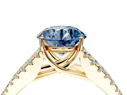 Solitaire Engagement Ring Setting for Fancy Blue Round Cut Center with Pave Split Shank and Prong Head in Yellow Gold