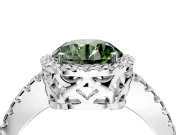 Accent Halo Engagement Ring Setting for Fancy Green Round Cut Center with Full-Length Pave Band and Prong Head in Platinum