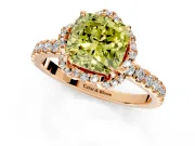 Halo Engagement Ring Setting for Fancy Yellow Cushion Cut Center with Openwork Halo, Pave Band and Prong Head in Rose Gold