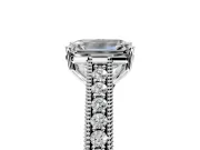 Solitaire Engagement Ring Setting for Emerald Cut Center with Engraved Pave Band and Prong Head in Platinum