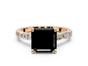 Baguette Engagement Ring Setting for Fancy Black Asscher Cut Center with Alternating Bar-Set Band and Prong Head in Rose Gold