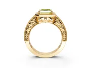 Milgrain Halo Engagement Ring Setting for Fancy Yellow Asscher Cut Center with Pave Band and Prong Head in Yellow Gold