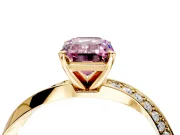 Side Accent Engagement Ring Setting for Fancy Pink Emerald Cut Center with Accent Shoulders and Prong Head in Yellow Gold