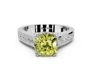Solitaire Engagement Ring Setting for Fancy Yellow Cushion Cut Center with Channel Band and Double Claw Prong Head in Platinum