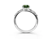 Cluster Engagement Ring Setting for Fancy Green Radiant Cut Center with Round Cut Accent Band and Prong Head in White Gold