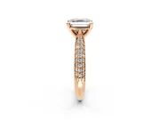 Solitaire Engagement Ring Setting for Asscher Cut Center with Multi-Row Accents and Prong Head in Rose Gold