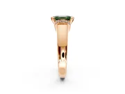 Solitaire Engagement Ring Setting for Fancy Green Emerald Cut Center with Wide Band, Pave Collar and Prong Head in Rose Gold