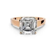 Solitaire Engagement Ring Setting for Asscher Cut Center with Tapered Split Shoulders and Prong Head in Rose Gold