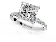 Solitaire Engagement Ring Setting for Princess Cut Center with Pave Accents and Prong Head in Platinum