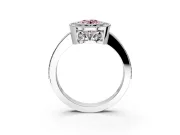 Halo Engagement Ring Setting for Fancy Pink Oval Center with Milgrain Halo, Pave Band and Prong Head in White Gold