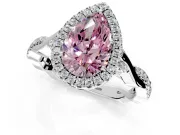Halo Engagement Ring Setting for Fancy Pink Pear-Shaped Center with Twist Band and Prong Head in Platinum