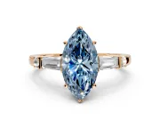 Bar-Set Engagement Ring Setting for Fancy Blue Marquise Center with Tapered Baguette Accents and Prong Head in Rose Gold