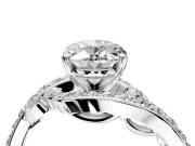 Solitaire Engagement Ring Setting for Oval Center with Pave Bypass Twist Band and Prong Head in White Gold