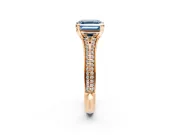 Solitaire Engagement Ring Setting for Fancy Blue Asscher Cut Center with Pave Rail Split Shank and Prong Head in Rose Gold