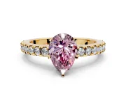 Solitaire Engagement Ring Setting for Fancy Pink Pear-Shaped Center with Single Row Accent Band and Prong Head in Yellow Gold
