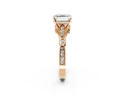 Solitaire Engagement Ring Setting for Asscher Cut Center with Marquise and Bezel Accents and Prong Head in Rose Gold