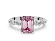 Cluster Engagement Ring Setting for Fancy Pink Emerald Cut Center with Round Cut Accent Band and Prong Head in Sterling Silver