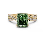 Solitaire Engagement Ring Setting for Fancy Green Radiant Cut Center with Narrow Twist Pave Band and Prong Head in Yellow Gold