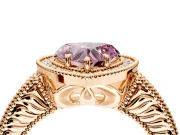 Milgrain Halo Engagement Ring Setting for Fancy Pink Heart-Shaped Center with Pave Band and Prong Head in Rose Gold