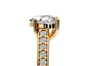 Solitaire Engagement Ring Setting for Heart-Shaped Center with Pave Cathedral Band and Prong Head in Yellow Gold
