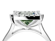 Single Halo Engagement Ring Setting for Fancy Green Princess Cut Center with Corner Claws, Plain Band and Prong Head in White Gold