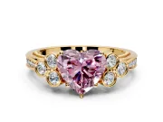 Cluster Engagement Ring Setting for Fancy Pink Heart-Shaped Center with Bezel Accent Clusters and Prong Head in Yellow Gold