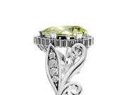 Halo Engagement Ring Setting for Fancy Yellow Pear-Shaped Center with Leaf Motif Split Shank and Prong Head in Platinum