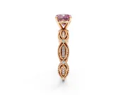 Solitaire Engagement Ring Setting for Fancy Pink Cushion Cut Center with Marquise Panel Band and Prong Head in Rose Gold