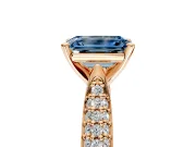 Solitaire Engagement Ring Setting for Fancy Blue Emerald Cut Center with Multi-Row Accents and Prong Head in Rose Gold